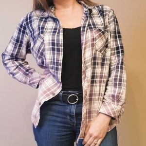 Last Chance Closet closing! Plaid Bleach dye flannel shirt blue purple